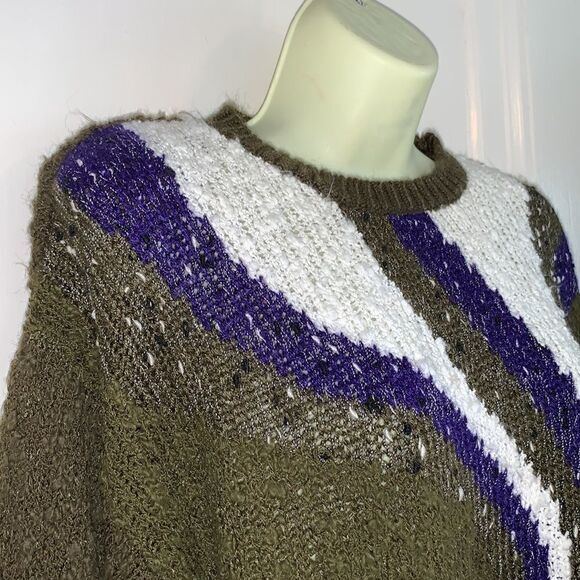 Vtg 80s Joyce dark olive green nubby sweater with swirl‎ design on front - Picture 4 of 6